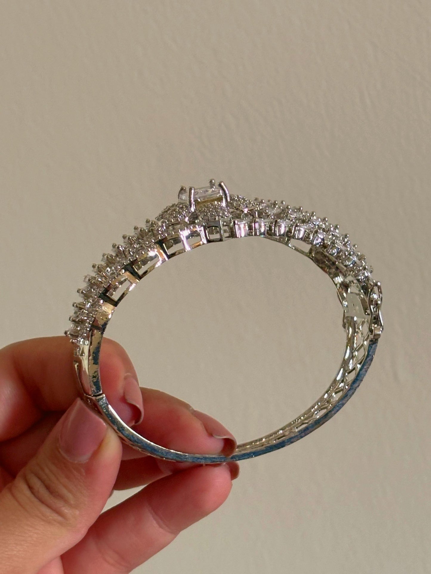 Shop Glam Game Rhodium Plated AD Bracelet In White online in India. Shop from an exclusive range of zircon jewellery, bridal wedding jewellery, silver plated earrings, rhodium plated rings, AD rings, AD earrings for weddings, engagement, cocktail night & parties. -back