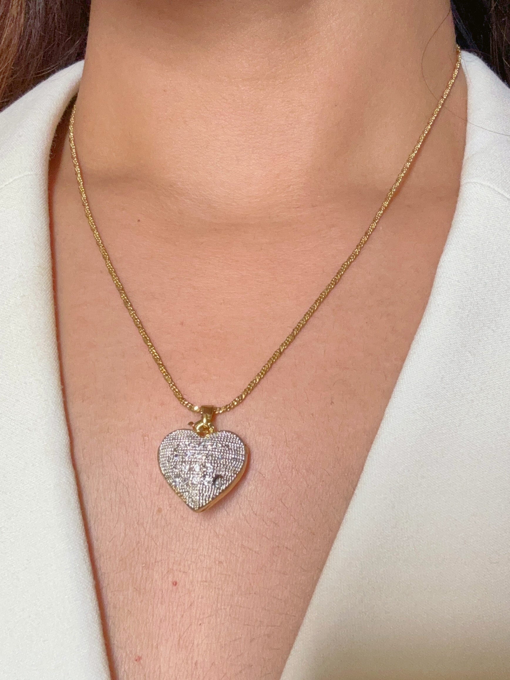 Shop AD heart shape pendant with chain online in India. Shop an exclusive range of zircon jewellery, Indian wedding jewelry, kundan jewellery, AD earrings, AD necklace.-full view