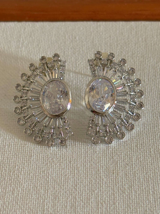 Shop women's luxury white stone AD ear cuffs online. Shop from an exclusive range of zircon earrings, bridal AD jewelry, silver plated earrings, rhodium plated jewellery, AD earrings, AD necklace sets for weddings, engagements and parties.  -front