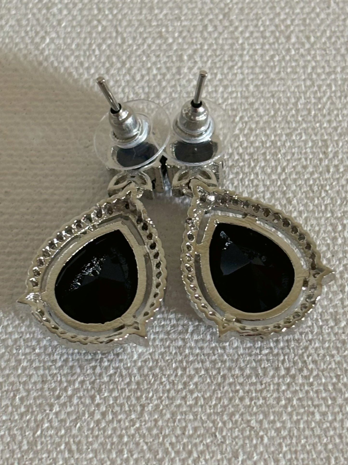 Shop Celebrity Look Double Drop Black Stone AD Earrings online. Shop from an exclusive range of zircon earrings, bridal AD jewelry, silver plated earrings, rhodium plated jewellery, AD earrings, AD necklace sets for coats, gowns and lehengas. -back