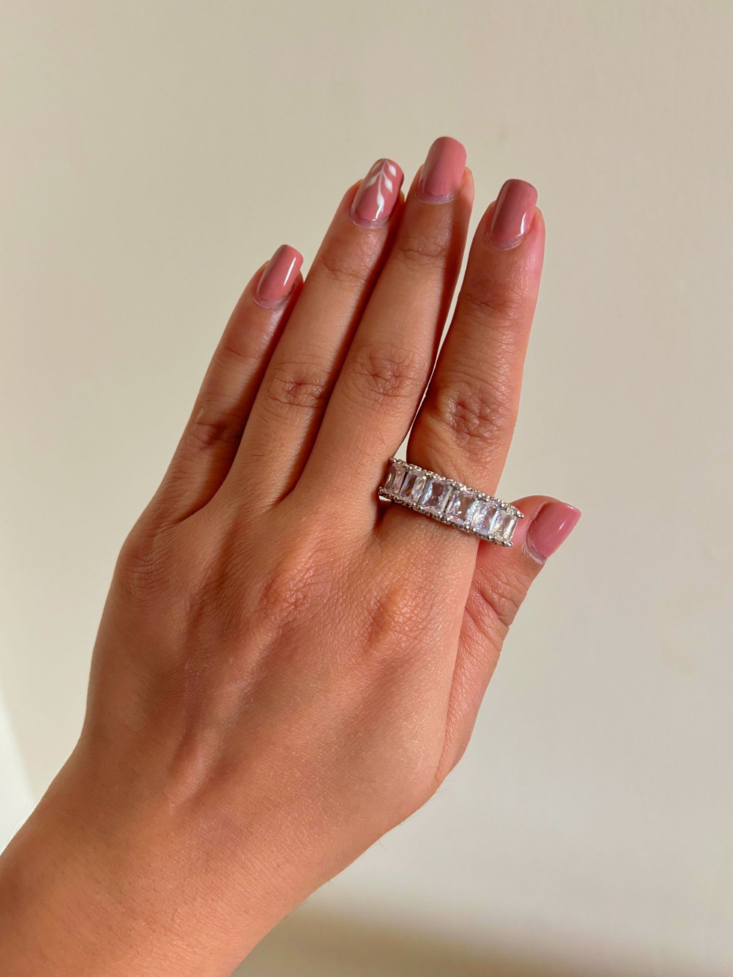 Shop Adjustable White Baguette Stone Stack Ring online in India. Shop from an exclusive range of zircon jewellery, bridal wedding jewellery, silver plated earrings, rhodium plated rings, AD rings, AD earrings for office parties, cocktail dresses and sangeet night. -front