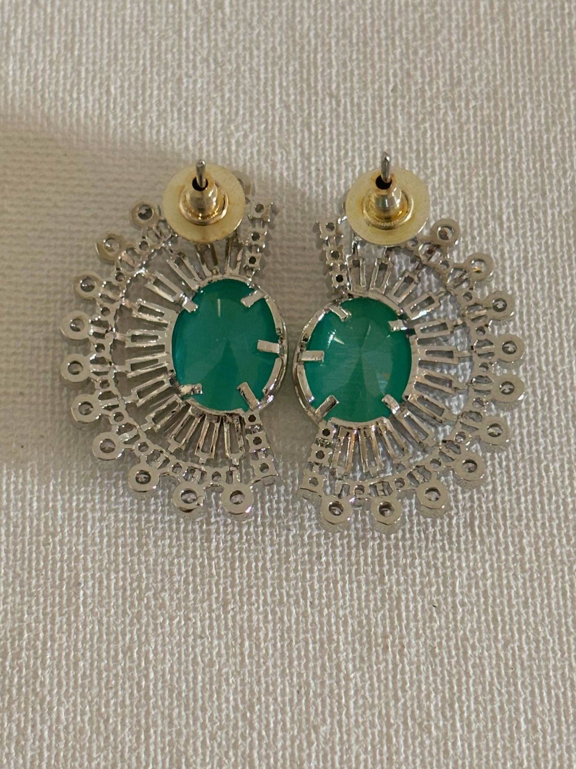 Shop women's luxury mint green stone AD ear cuffs online. Shop from an exclusive range of zircon earrings, bridal AD jewelry, silver plated earrings, rhodium plated jewellery, AD earrings, AD necklace sets for weddings, engagements and parties. -back
