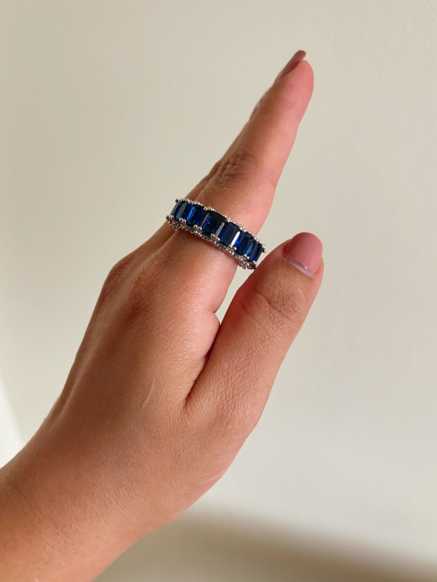 Shop Adjustable Green Baguette Stone Stack Ring online in India. Shop from an exclusive range of zircon jewellery, bridal wedding jewellery, silver plated earrings, rhodium plated rings, AD rings, AD earrings for office parties, cocktail dresses and sangeet night. -side
