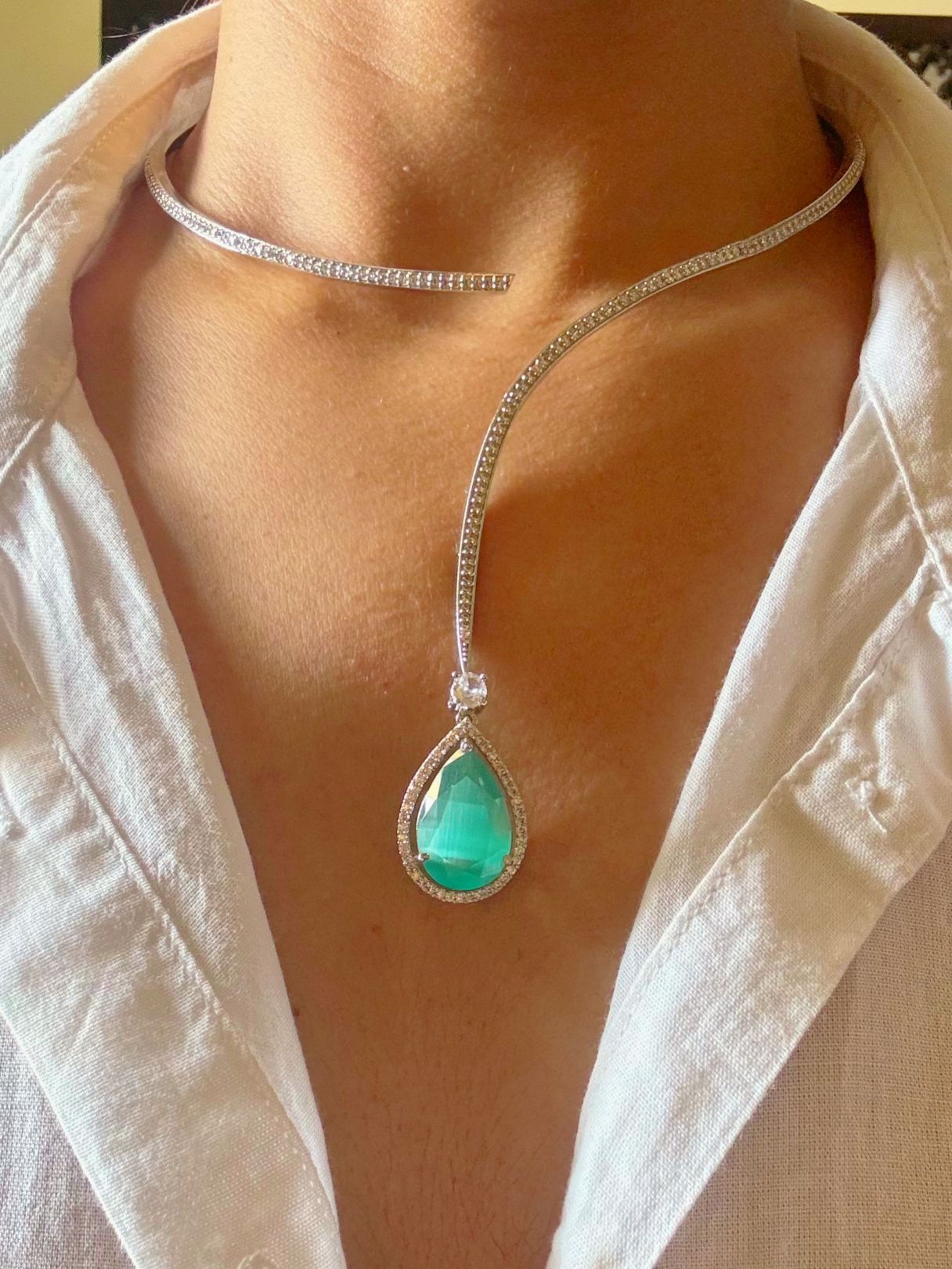 Shop Hasli Set With Mint Green Drop in AD online in India. Perfect for brides seeking elegant AD jewellery online. Explore premium bridal jewellery online in AD, ideal for Indian weddings and special occasions. Shop AD jewellery in green stone online. -front
