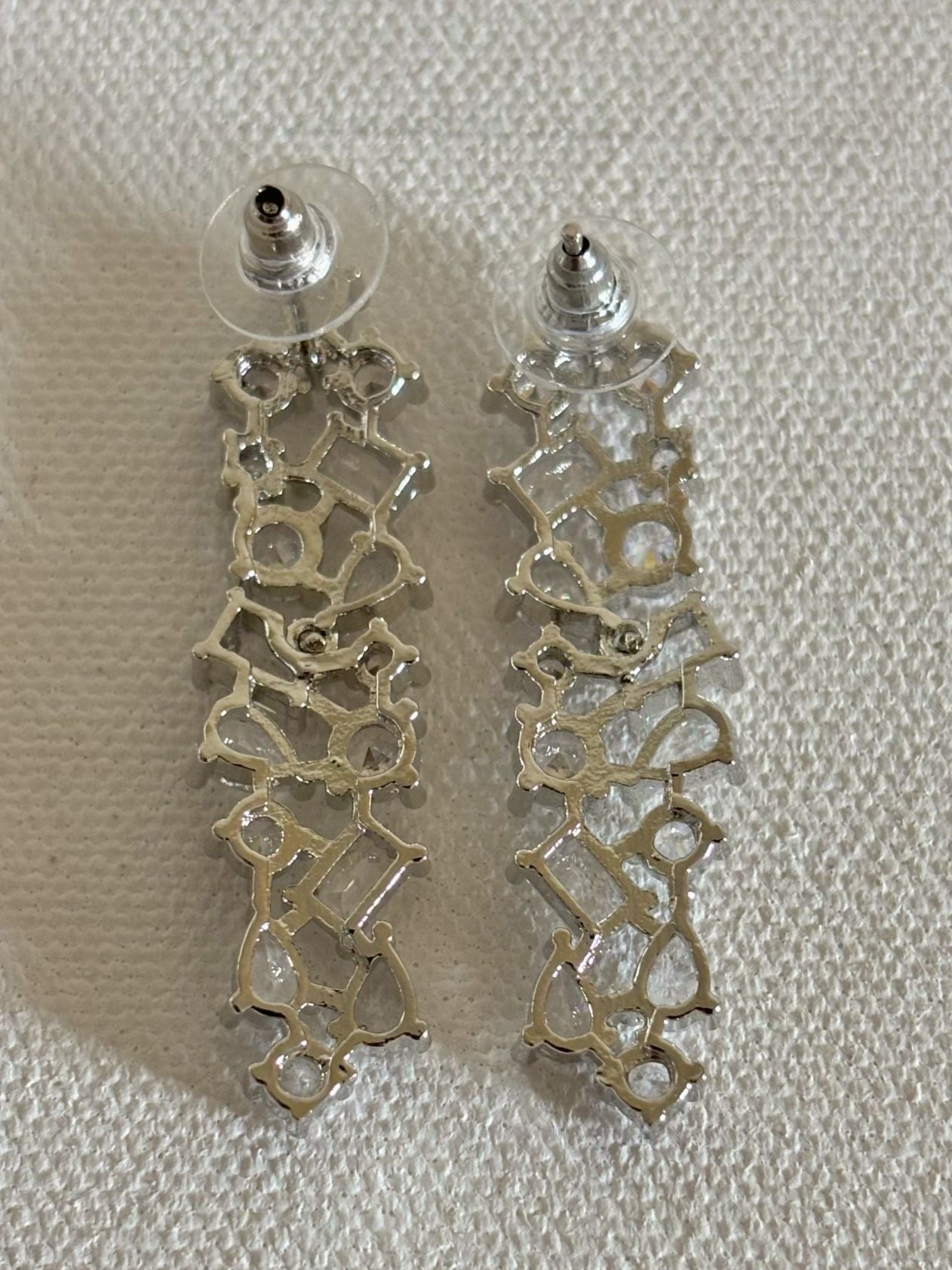 Shop Celebrity Look Long AD Earrings In White online in India. Shop from an exclusive range of zircon jewellery, bridal wedding jewelry, silver plated earrings, rhodium plated jewellery, AD earrings, AD necklace sets for Lehengas, suits, sarees and gowns. -back
