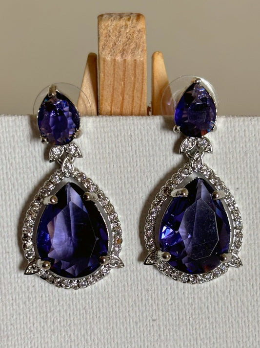 Shop Celebrity Look Purple Doublet Stone AD Earrings online. Shop from an exclusive range of bridal AD jewelry, diamond look jewellery, AD necklace sets.-front
