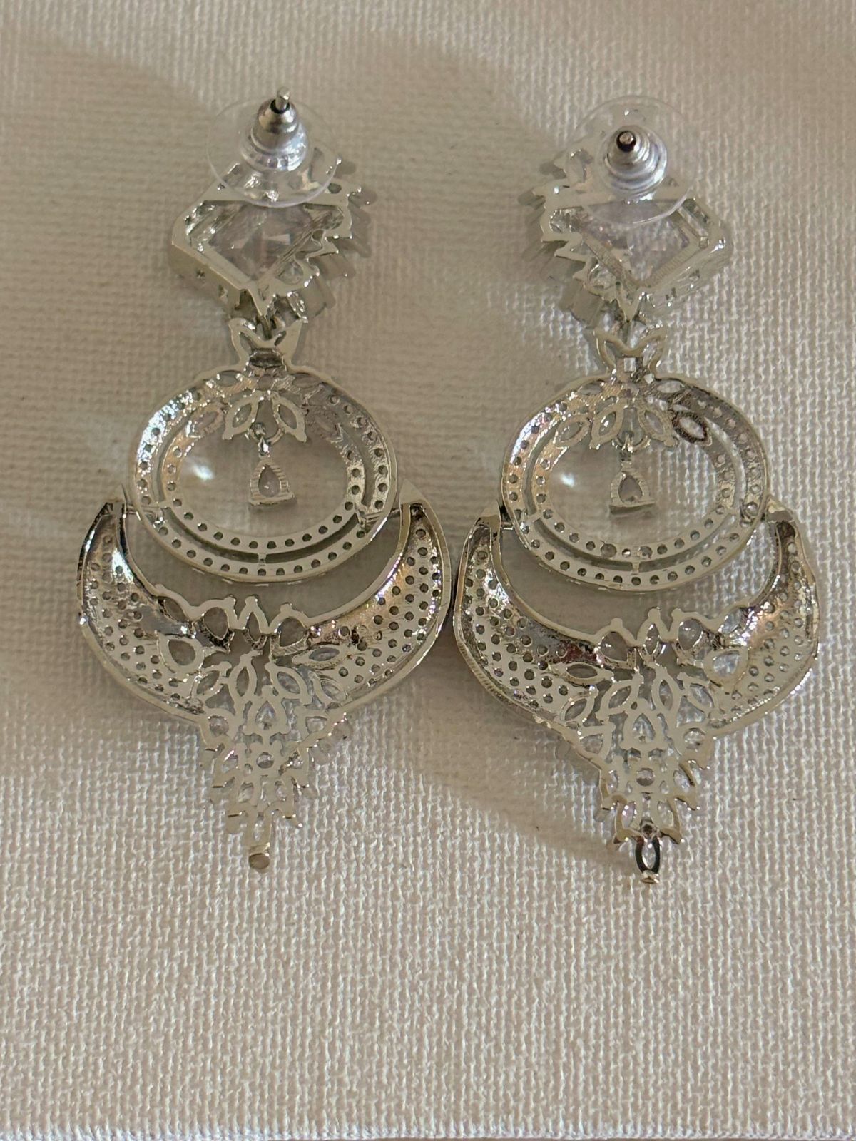 Shop women's Designer AD Earrings With White Stones online in India. Shop from an exclusive range of zircon jewellery, bridal wedding jewelry, silver plated earrings, rhodium plated jewellery, AD earrings, AD necklace sets for Lehengas, suits, sarees and gowns. -back