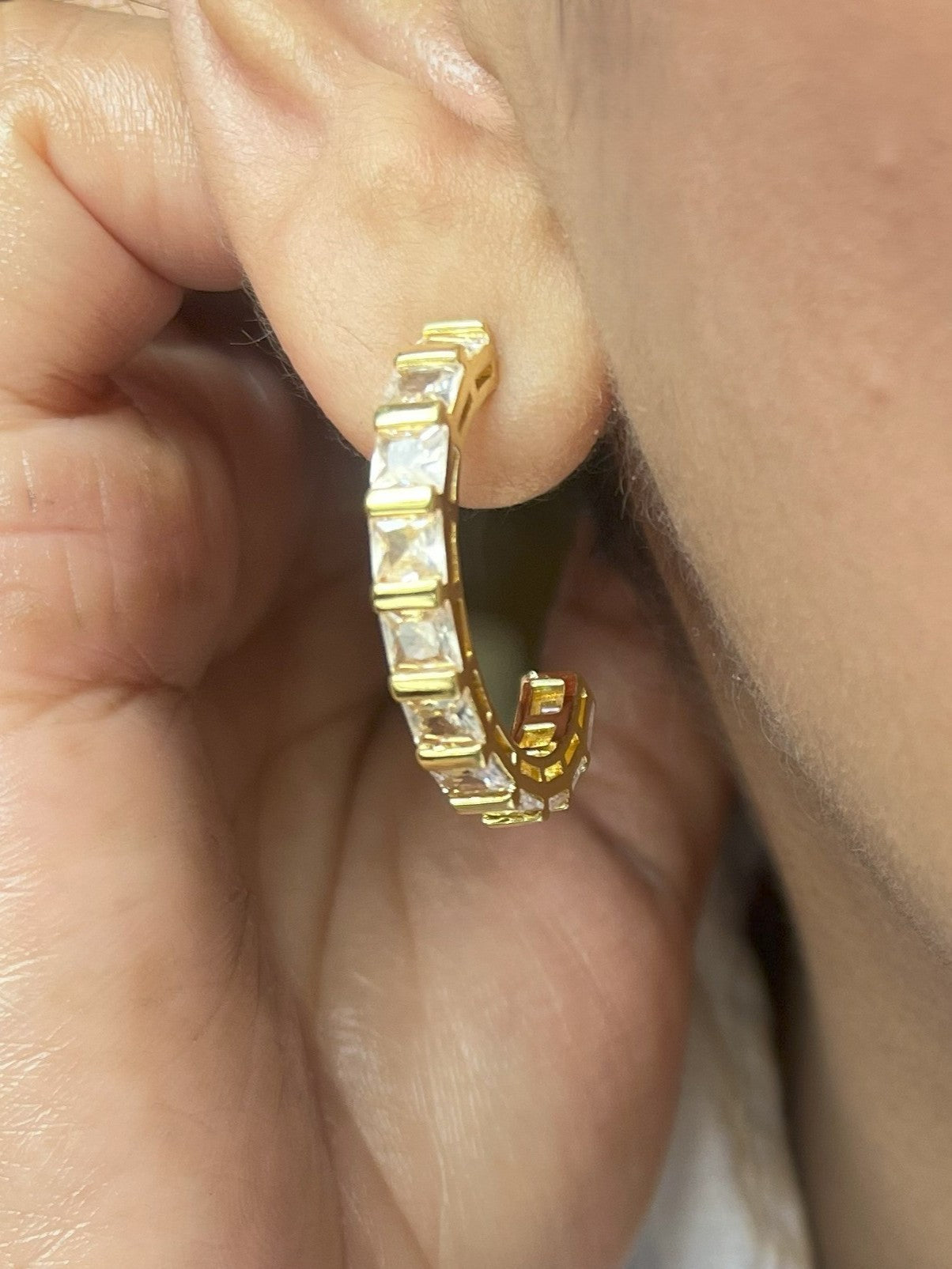 Shop CZ Hoops In Gold Polish online in India. Shop from an exclusive range of zircon jewellery, bridal wedding jewelry, silver plated earrings, rhodium plated jewellery, AD earrings, AD earrings sets for office parties, party wear and weddings.- FRONT