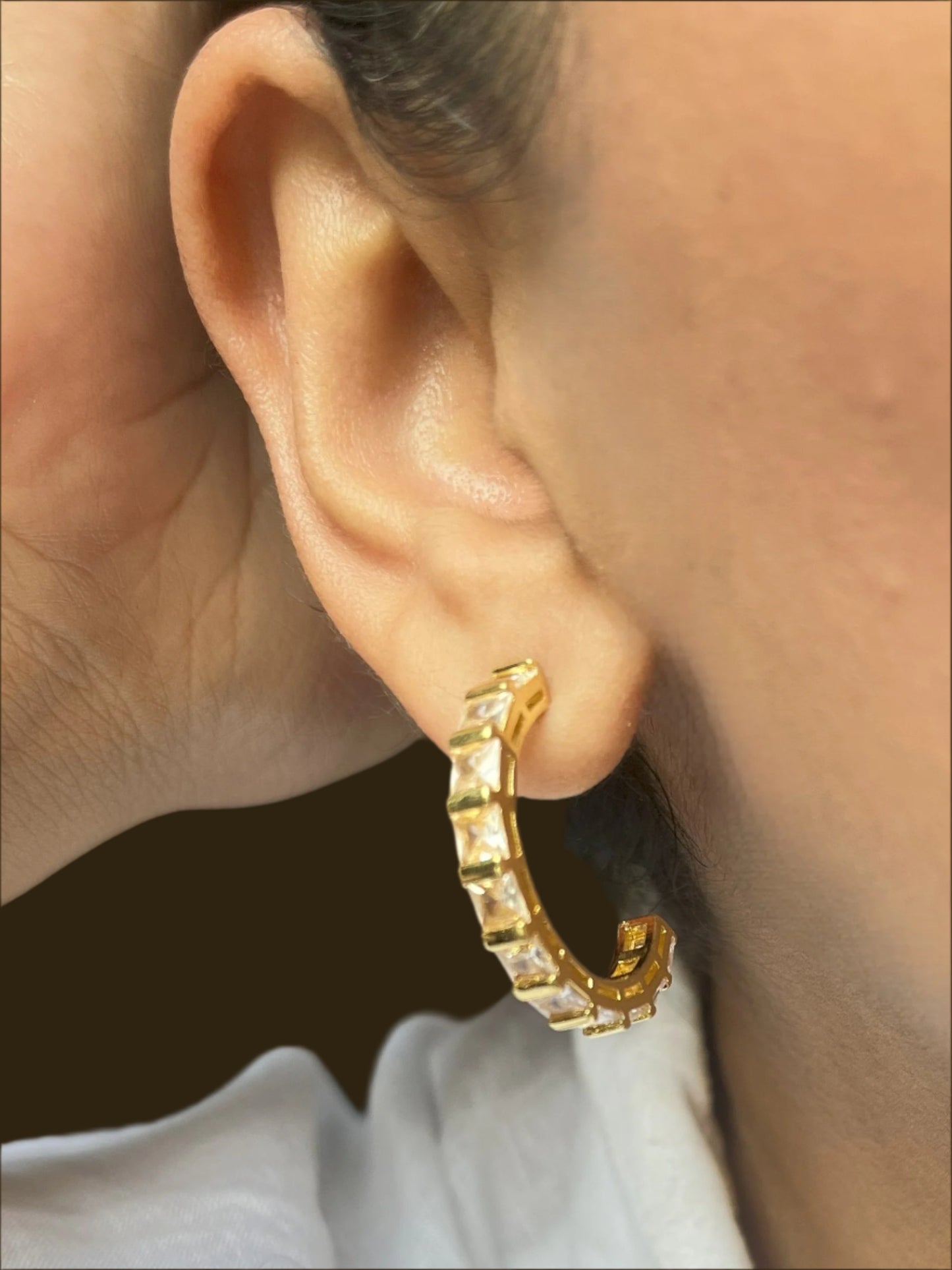 Shop CZ Hoops In Gold Polish online in India. Shop from an exclusive range of zircon jewellery, bridal wedding jewelry, silver plated earrings, rhodium plated jewellery, AD earrings, AD earrings sets for office parties, party wear and weddings. -SIDE