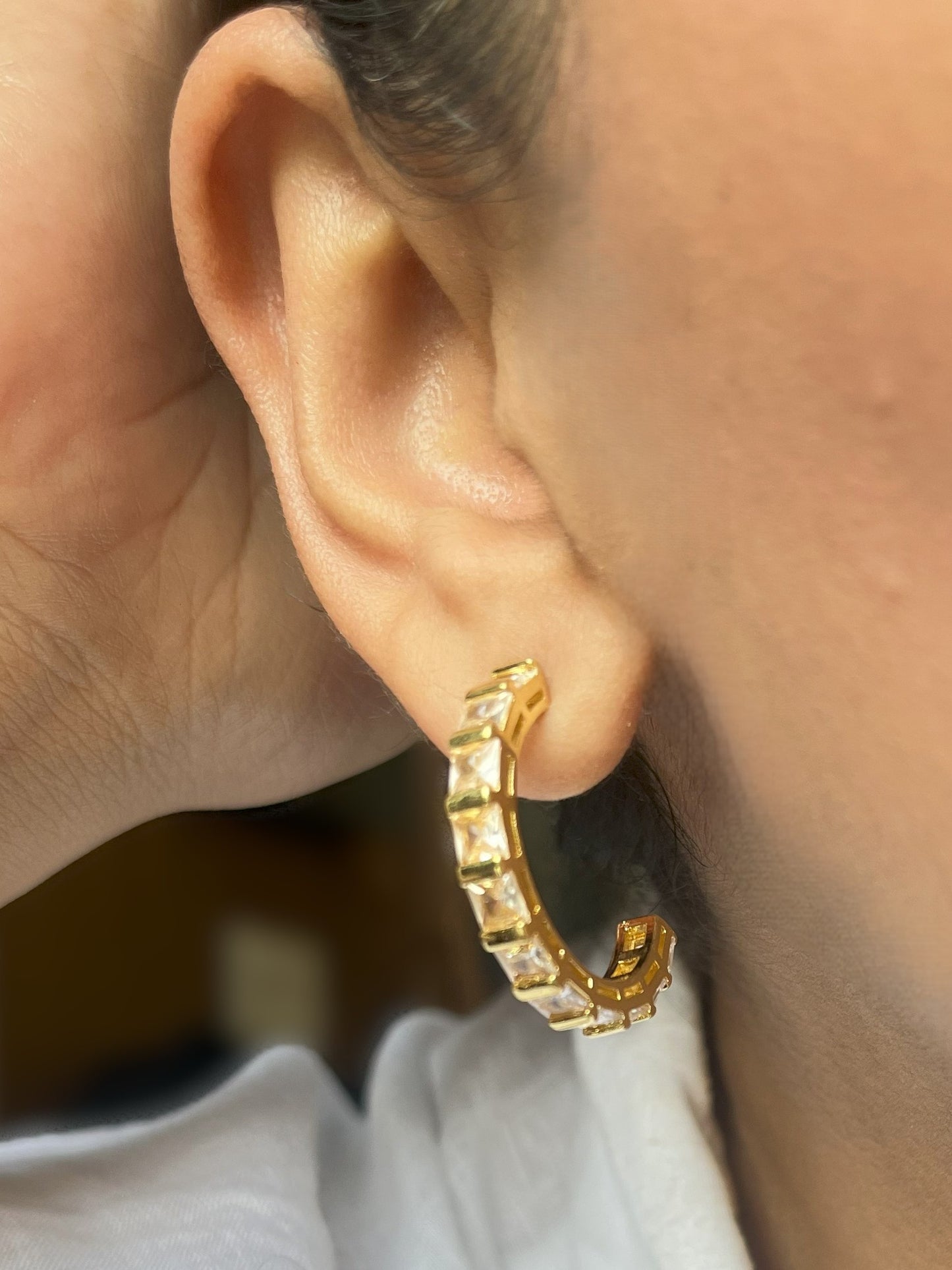 ER25A062 CZ Stones Gold Plated Half Hoops