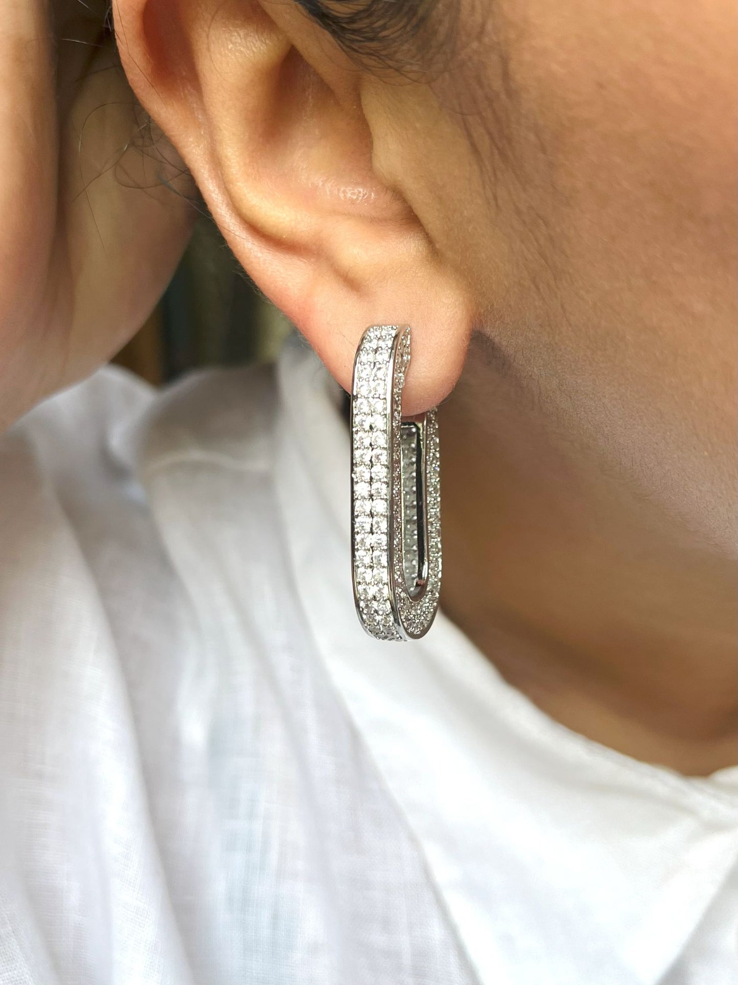 Shop Laila Long Hoops Earrings In AD online in India. Shop AD earrings, bridal AD jewelry, AD necklace sets for weddings, engagements and parties.