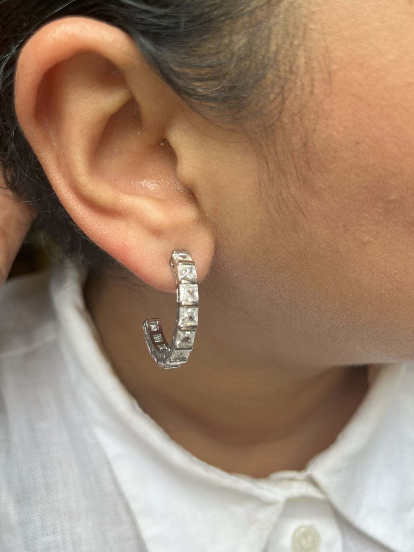 Shop CZ Hoops In Rhodium Polish online in India. Shop from an exclusive range of zircon jewellery, bridal wedding jewelry, silver plated earrings, rhodium plated jewellery, AD earrings, AD earrings sets for office parties, party wear and weddings. -SECOND