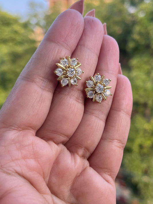 Shop  Flower Shaped AD Studs Earrings online in India. Shop from an exclusive range of zircon jewellery, Indian wedding jewelry, gold plated earrings, rhodium plated jewellery, AD earrings, AD necklace sets for weddings, engagements and parties. -front