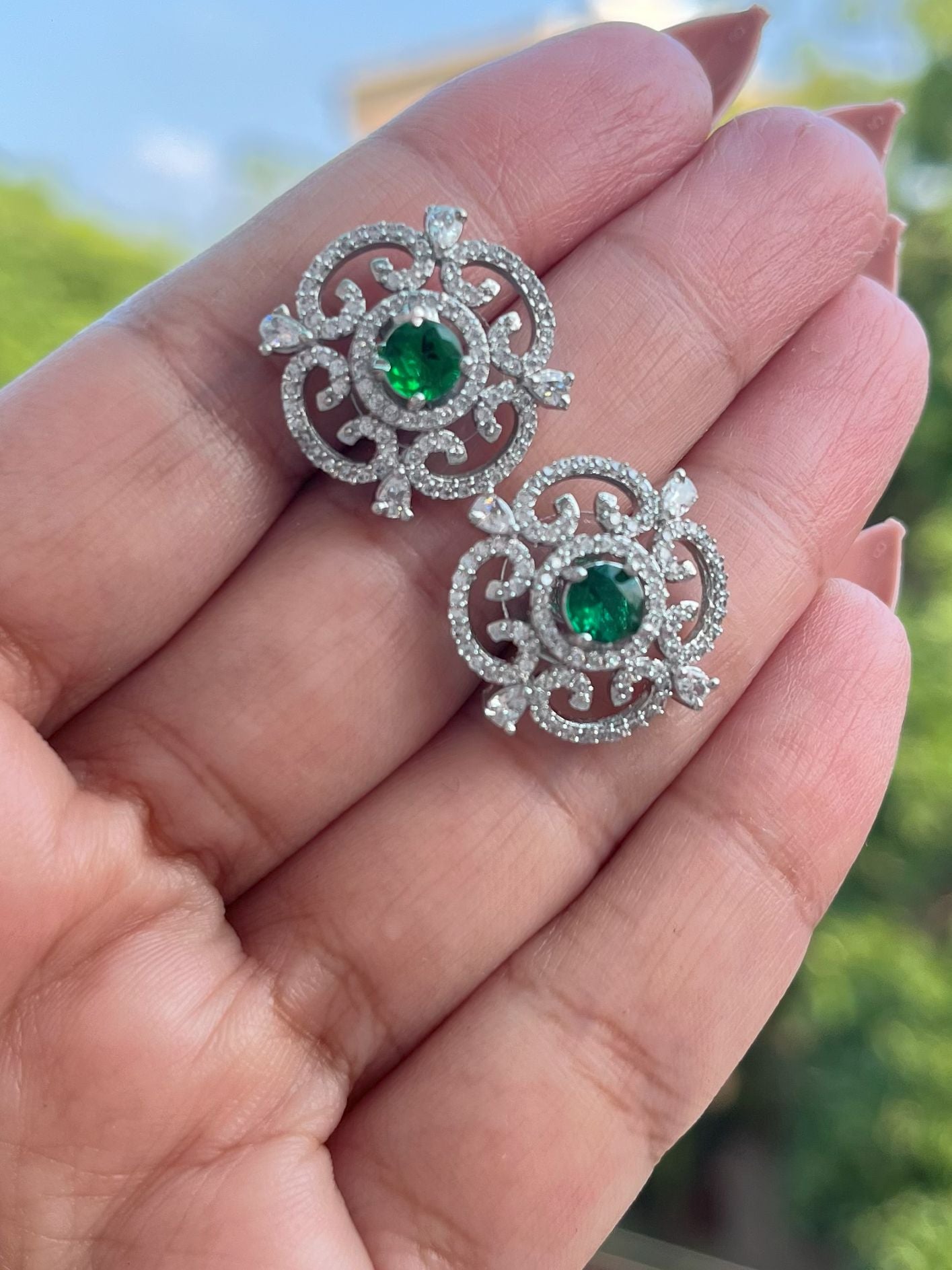Shop Sajal Stud Earrings In AD online in India. Shop AD earrings, bridal AD jewelry, AD necklace sets for weddings, engagements and parties.