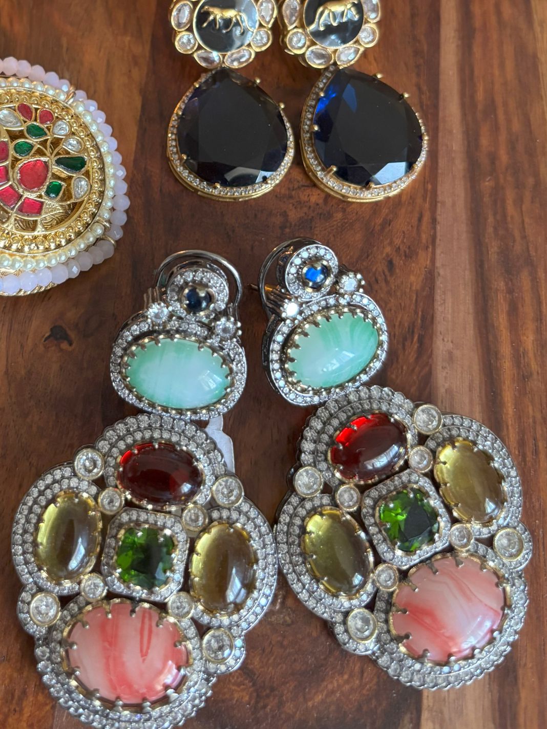 Shop Sabya Semi Precious Multi-Coloured Heavy AD Chanderlier online in India. Shop from an exclusive range of CZ jewellery, gold plated, silver, mehendi polish earrings.