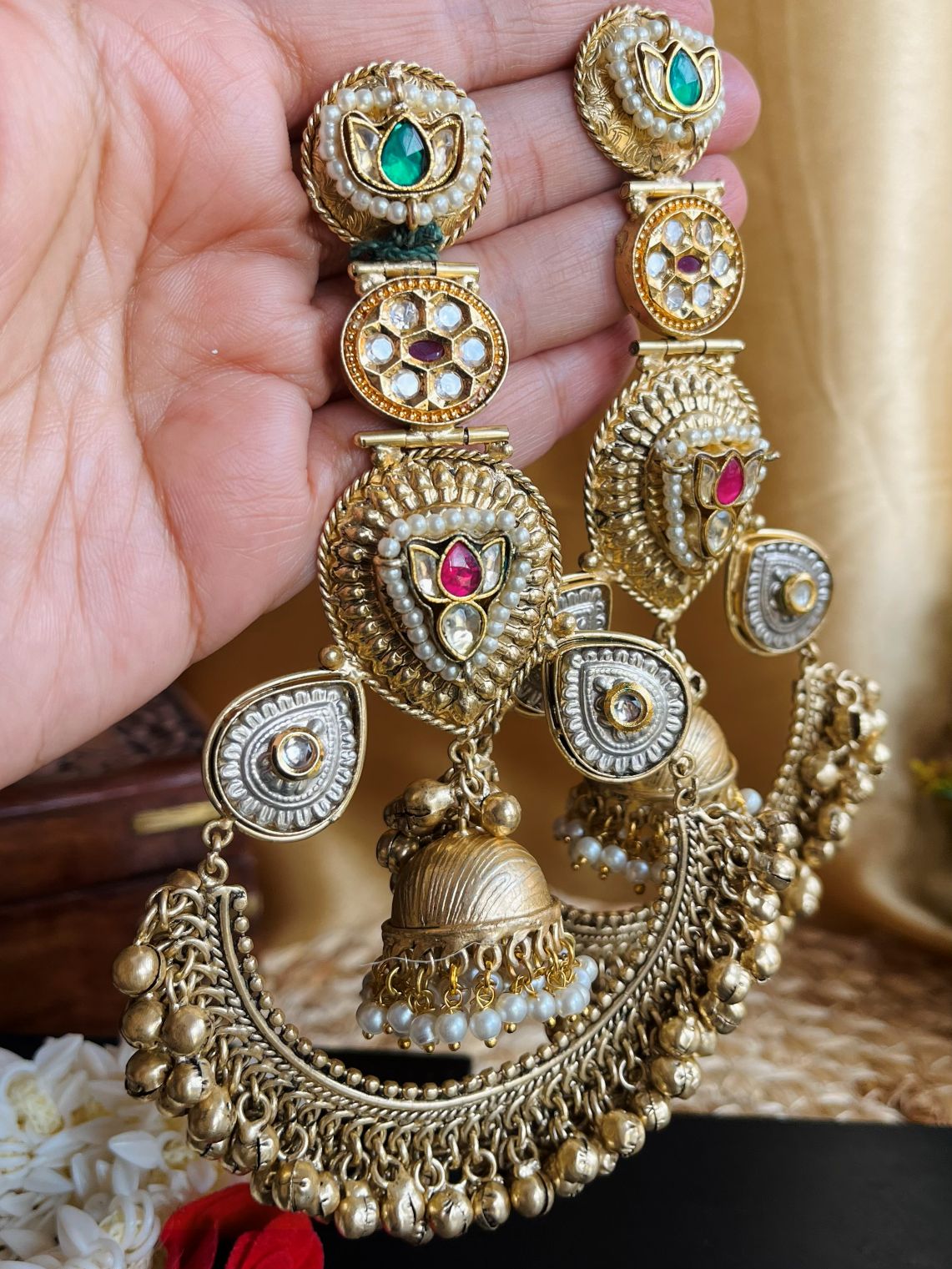 Shop Aarzoo Heavy Gold Plated Ghungroo Chandbaali Earrings online in India. Shop from an exclusive range of CZ jewellery, gold plated, silver, mehendi polish earrings. -second