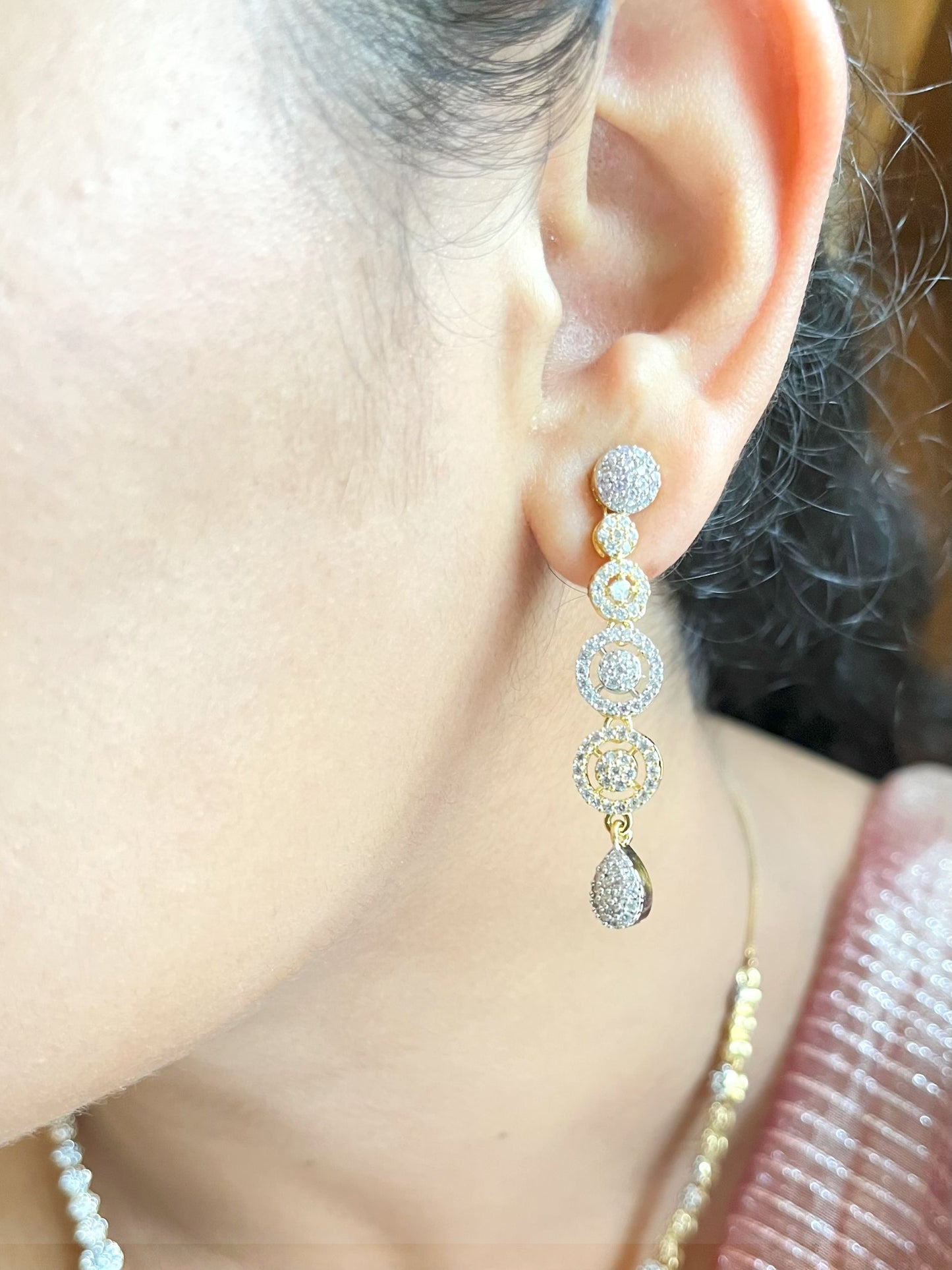 Shop Festive Light Party Set In Gold & Rhodium Plating online in India. Explore elegant bridal AD jewellery online. Shop premium bridal jewellery sets in Zircon, AD, Kundan, Victorian Diamond. Collection best suited for Indian weddings, parties and special occasions. Buy light wear sets for sarees, lehengas and gowns. -withearrings