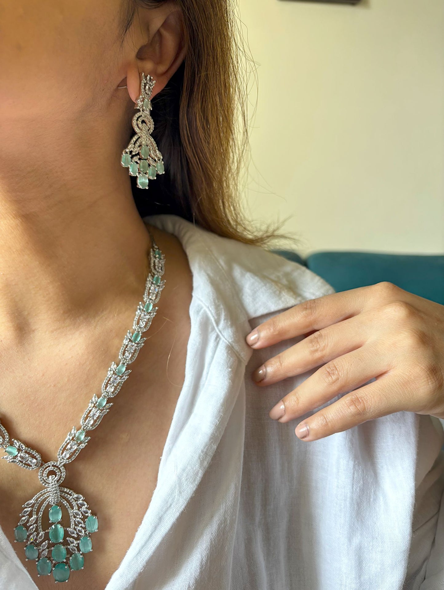 Shop NL25A032 Royal Mint Green Doublet Stone Heavy Necklace In AD online in India. Explore elegant bridal AD jewellery online. Shop premium bridal jewellery sets in Zircon, AD, Kundan, Victorian Diamond. Collection best suited for Indian weddings, parties and special occasions. Choose AD Necklace in pink stone for sarees, lehengas and gowns. -second