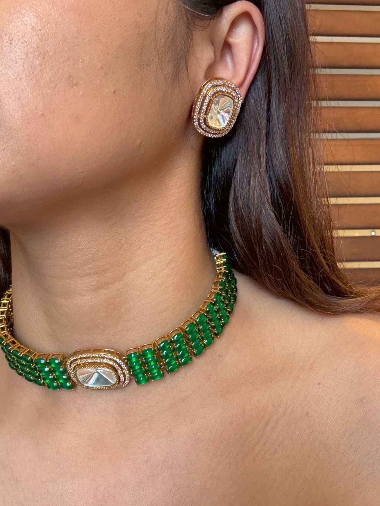 Buy Pranavi Kundan Glass Stone Necklace In Green online in India. Shop from an exclusive range of CZ jewellery, moissanite jewellery, AD necklace, Kundan necklace for weddings. -second