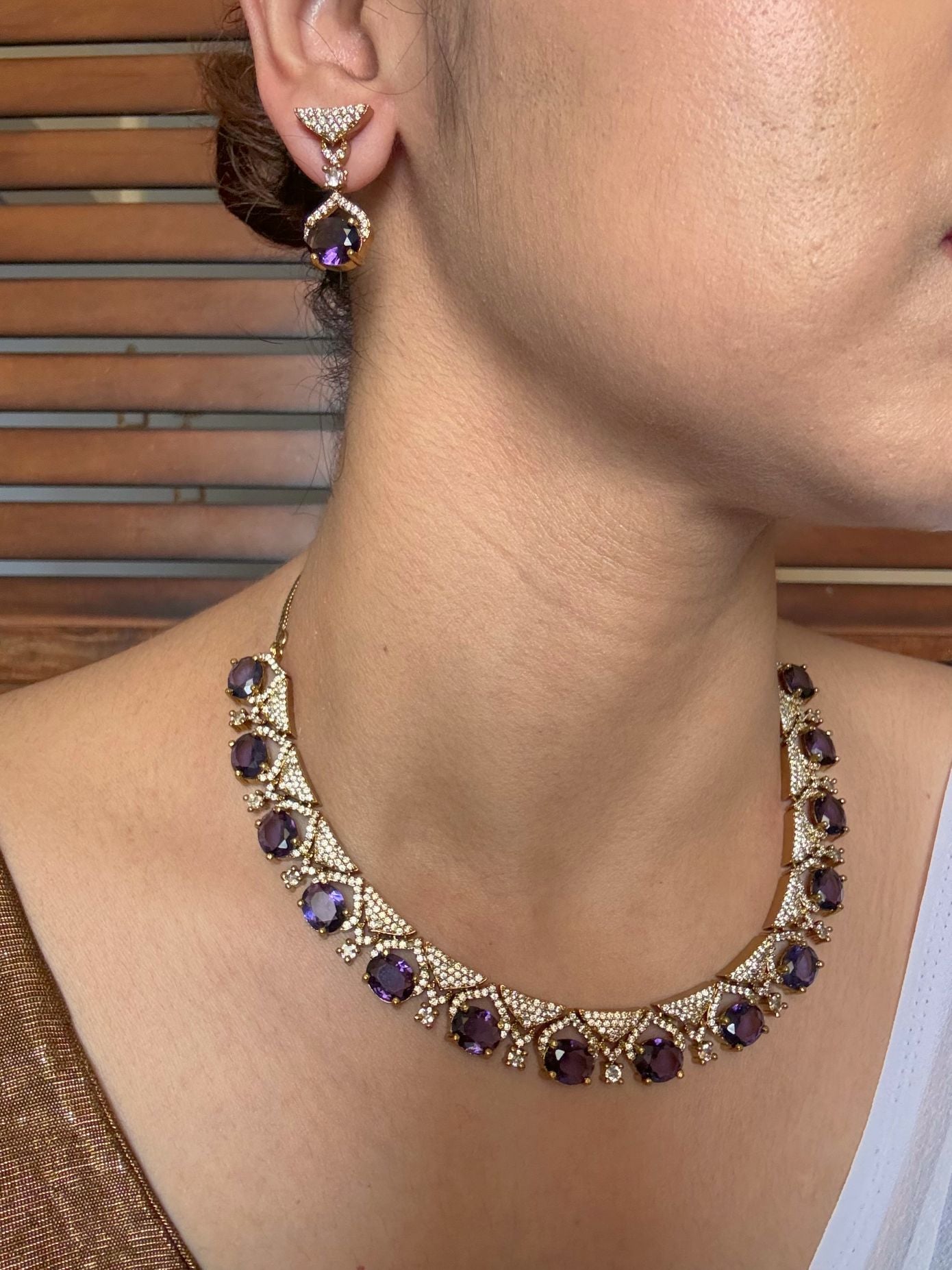 Buy Ruhani Violet AD Necklace With Maang Tikka online in India. Shop from an exclusive range of jewellery, AD necklace with tikka, Kundan necklace for weddings. -second