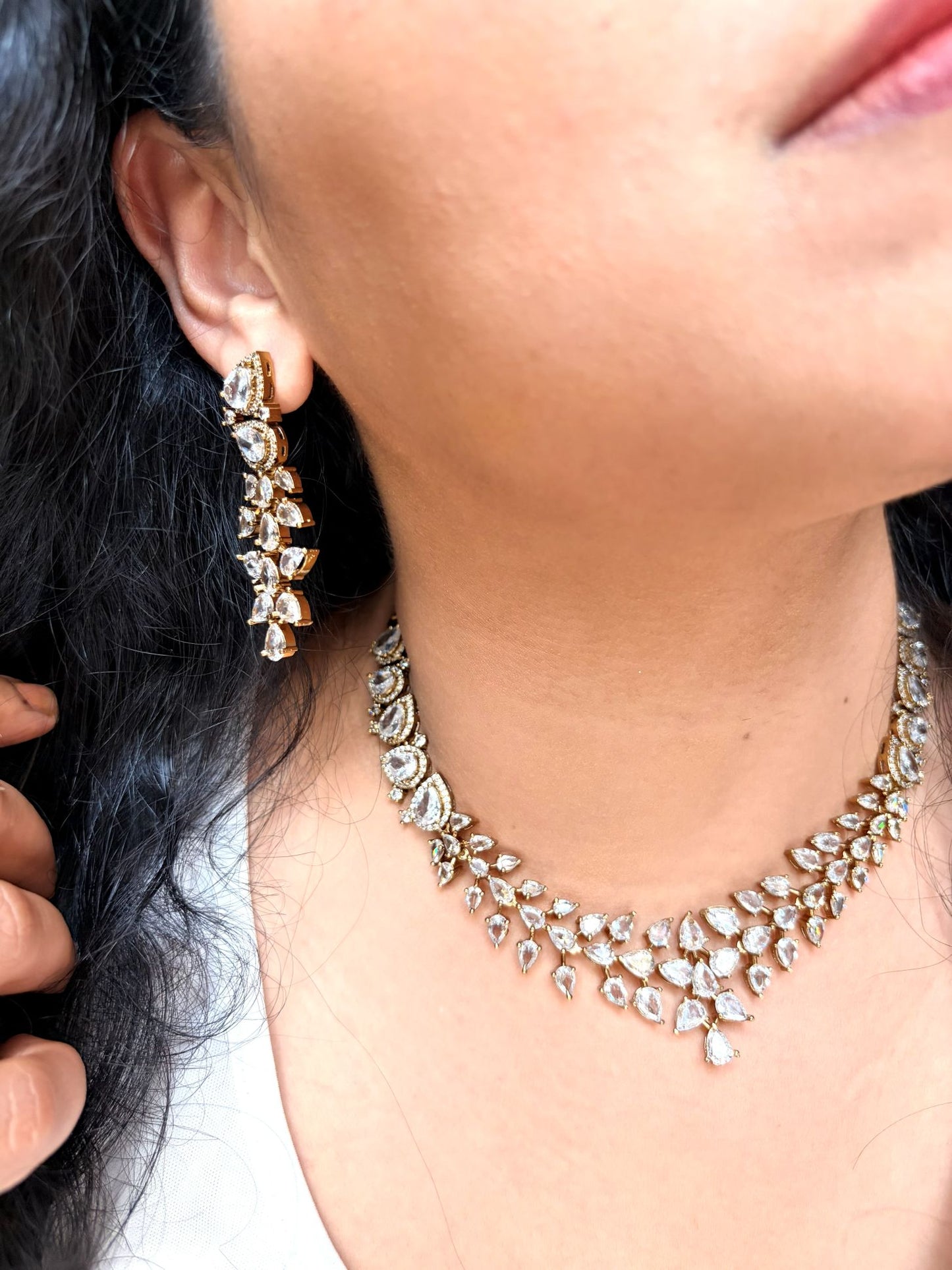 Buy Aadhira Shahi Sparkle Necklace Set In White online in India. Shop from an exclusive range of jewellery, AD necklace, Kundan necklace for weddings. -second