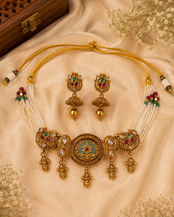Buy Vibha Traditional Gold Plated Brass Beads Choker online in India. Shop from an exclusive range of jewellery, gold imitation necklace, brass necklace for weddings. -first