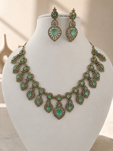 Buy Snehal Mint Green Statement Wedding Necklace online in India. Shop from an exclusive range of jewellery, AD necklace, Kundan necklace for weddings. -first