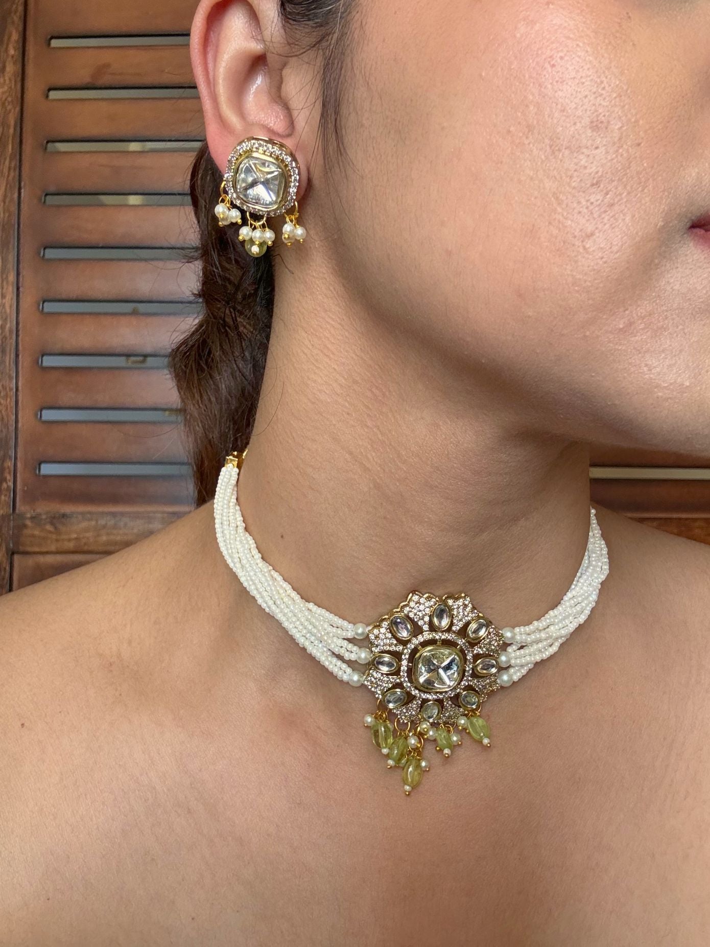 Buy Kaalki Statement Pearl Kundan Choker In Light Green online in India. Shop from an exclusive range of jewellery, AD necklace, Kundan necklace for weddings. -second