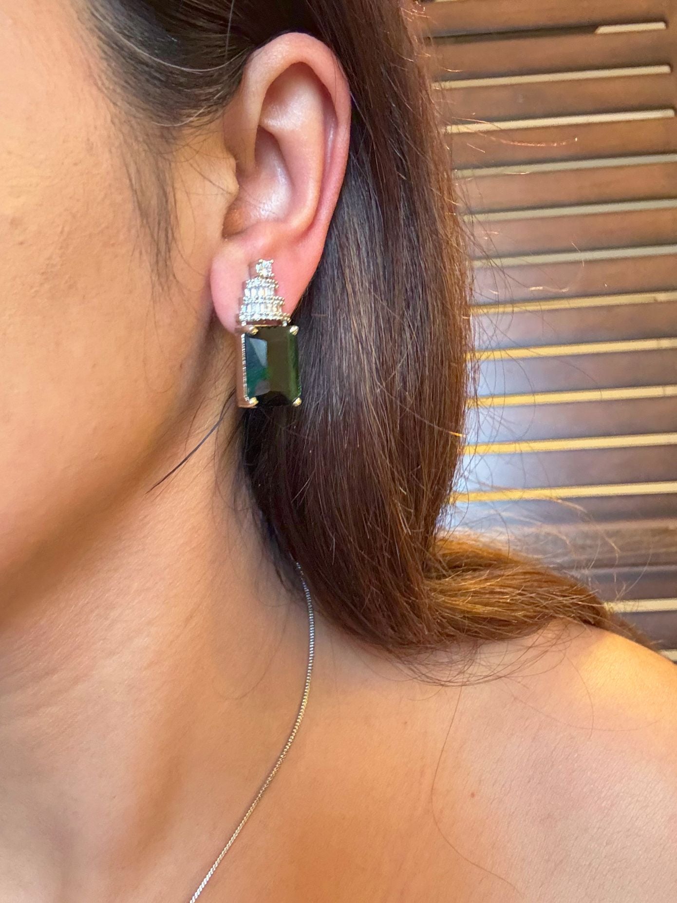 Shop Emerald Green Doublet Stone Pendant Set With Chain Online in India. Pendant sets in different stones like Kundan, Moissanite, CZ stones and AD stones. -second
