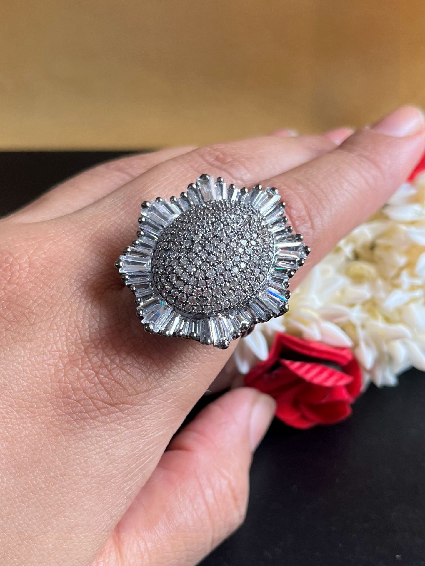 Shop Nano Setting White Stone Cocktail AD Ring online in India. Shop from an exclusive range of zircon jewellery, AD bridal wedding jewellery, AD rings & AD earrings.