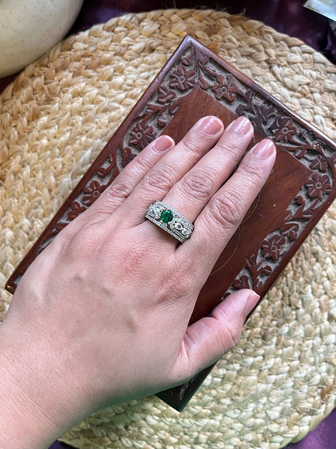 Shop Solitaire Look AD Stone Engagement Ring in Green online in India. Shop from an exclusive range of zircon jewellery, AD bridal wedding jewellery, AD rings & AD earrings.