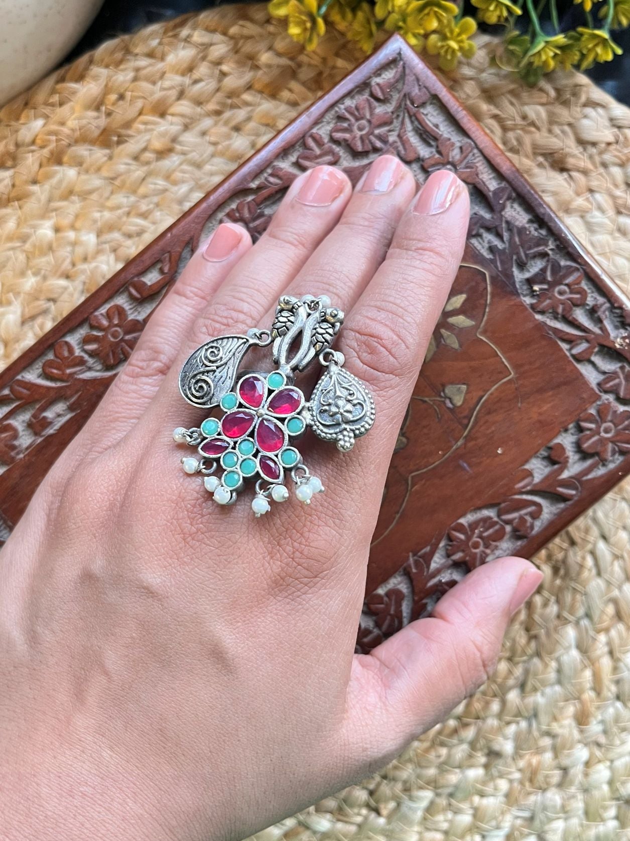 Buy Eshani Silver Tone Oxidised Ring online in India. Shop from an exclusive range of oxidised jewellery, oxidised earrings, oxidised rings in affordable price.