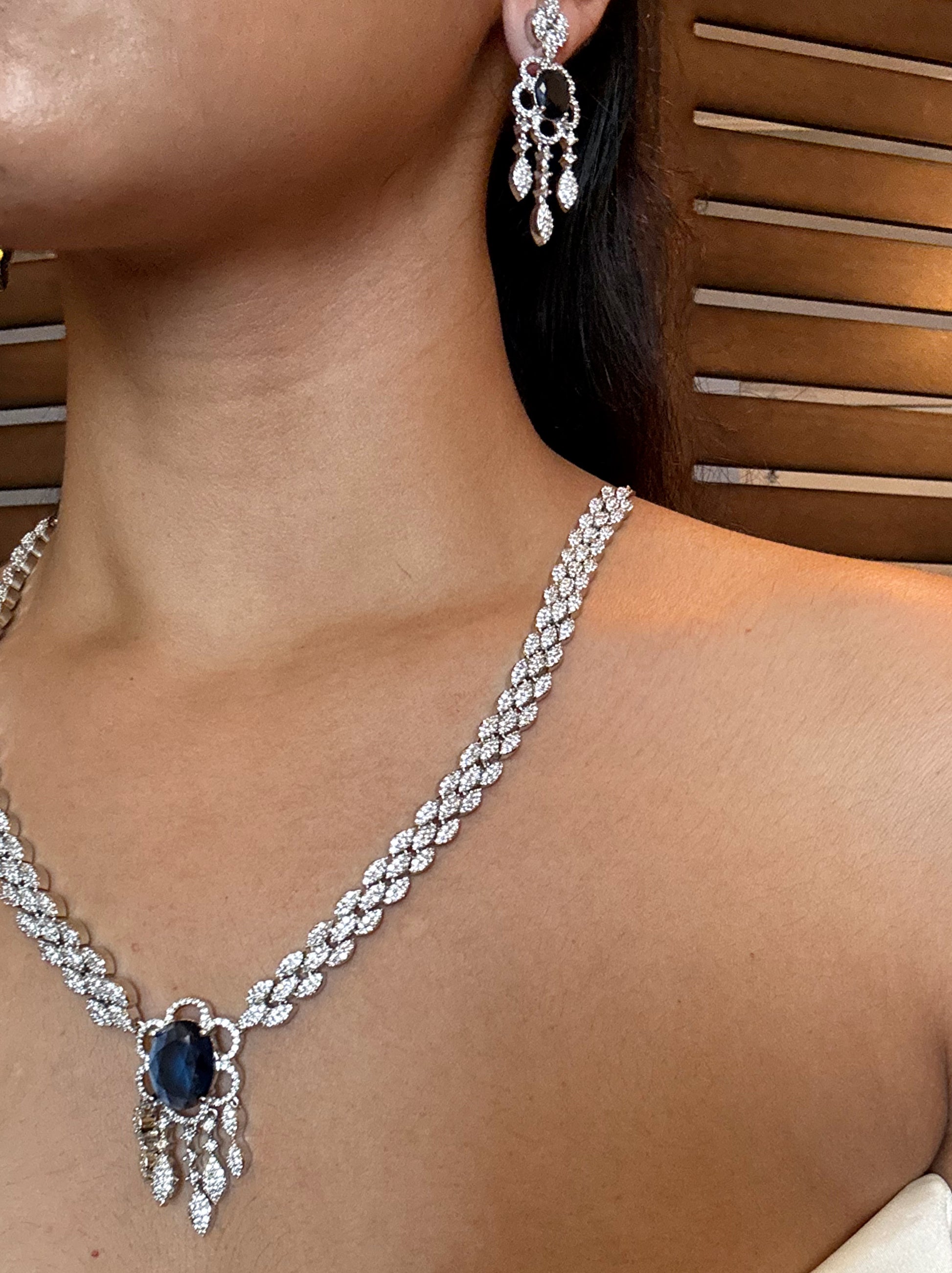Buy AD chain design necklace set online in India. Shop an exclusive range of zircon jewellery, Indian wedding jewelry, kundan jewellery, AD earrings, AD necklace.-necklace