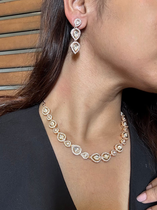 Buy AD kundan string with earrings online in India. Shop an exclusive range of zircon jewellery, Indian wedding jewelry, kundan jewellery, AD earrings, AD necklace.-closeup