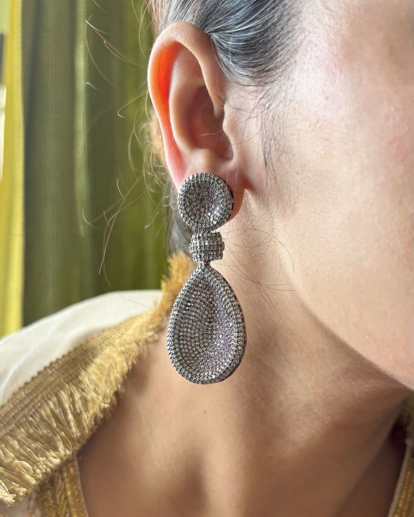 Shop women's Long Nano Setting AD Earrings In Pink online in India. Shop from an exclusive range of zircon jewellery, bridal wedding jewelry, silver plated earrings, rhodium plated jewellery, AD earrings, AD earrings sets for office parties, cocktail dresses and sangeet night. -first