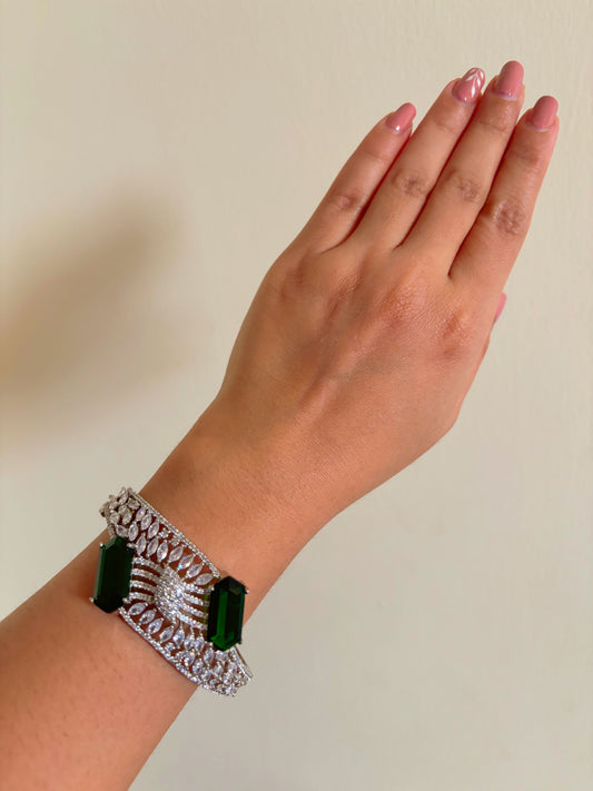 Shop Cocktail Night Statement AD Bracelet In green online in India. Shop from an exclusive range of zircon jewellery, bridal wedding jewellery, silver plated earrings, rhodium plated rings, AD rings, AD earrings for weddings, engagement, cocktail night & parties. -last