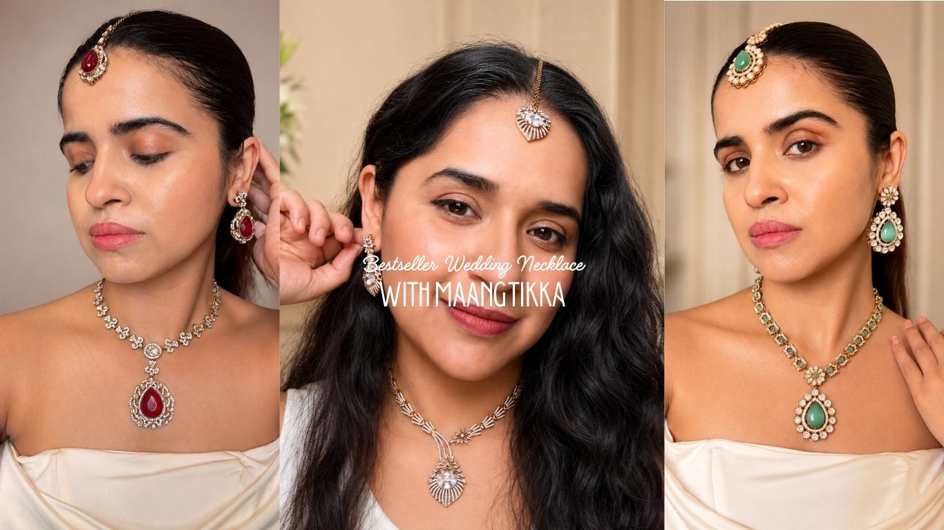 Shop maang tikka sets for weddings, engagements, reception functions and more in AD, Kundan & CZ online in India. 