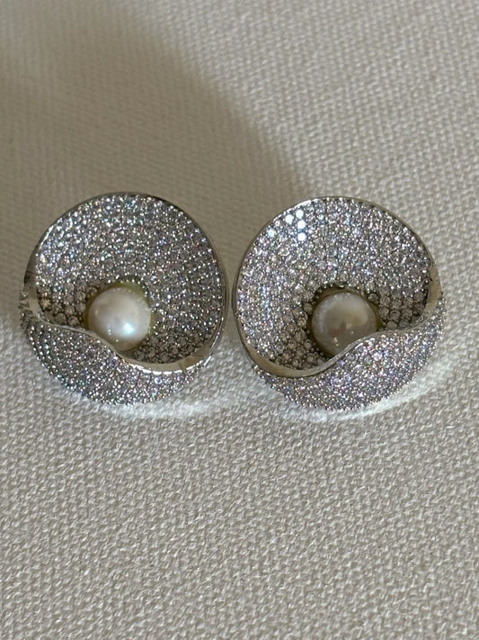 Shop women's stylish diamond look AD studs online in India. Shop from an exclusive range of zircon jewellery, bridal AD jewelry, silver plated earrings, rhodium plated jewellery, AD earrings, AD necklace sets for parties, engagement, cocktail and office events. -front 