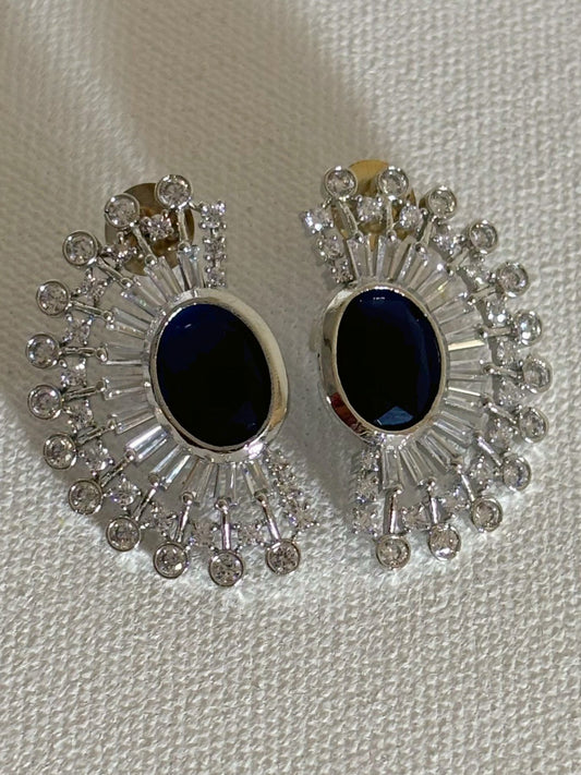 Shop women's luxury black stone AD ear cuffs online. Shop from an exclusive range of zircon earrings, bridal AD jewelry, silver plated earrings, rhodium plated jewellery, AD earrings, AD necklace sets for weddings, engagements and parties.  -Front