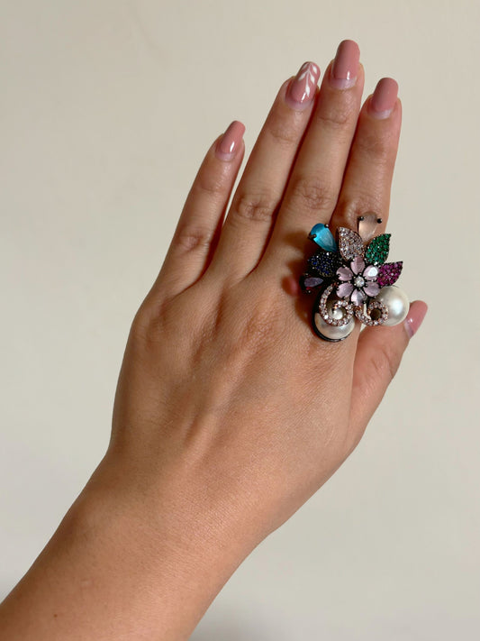 RG25A007 Adjustable Multicolored Nano Setting Stone AD Ring