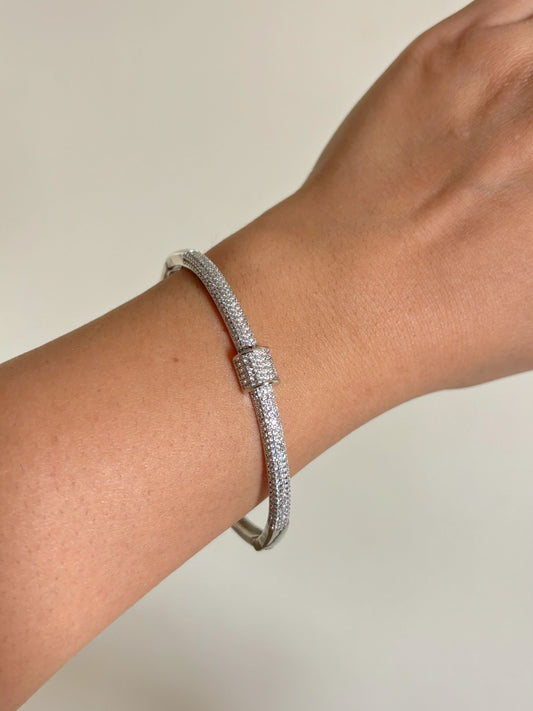 Shop Celebrity Look Sleek Nano Setting AD Stones Bracelet online in India. Shop from an exclusive range of zircon jewellery, bridal wedding jewellery, silver plated earrings, rhodium plated rings, AD rings, AD earrings for weddings, engagement, cocktail night & parties. - front