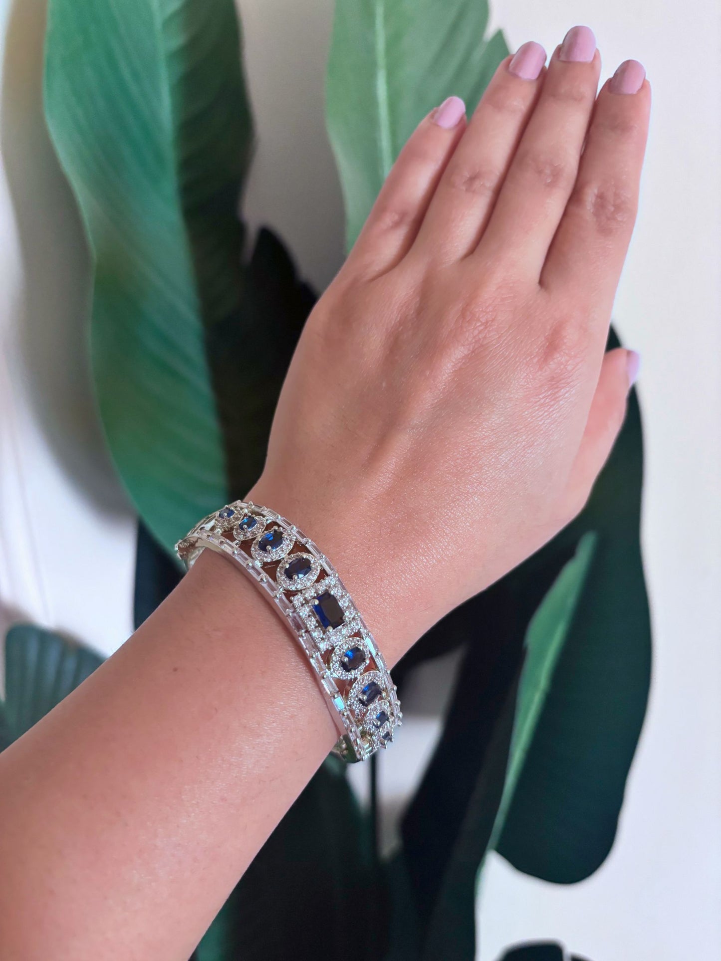 Shop Royal Gleam Statement AD Bracelet In Blue online in India. Shop from an exclusive range of zircon jewellery, bridal wedding jewellery, AD rings & bracelets. -second
