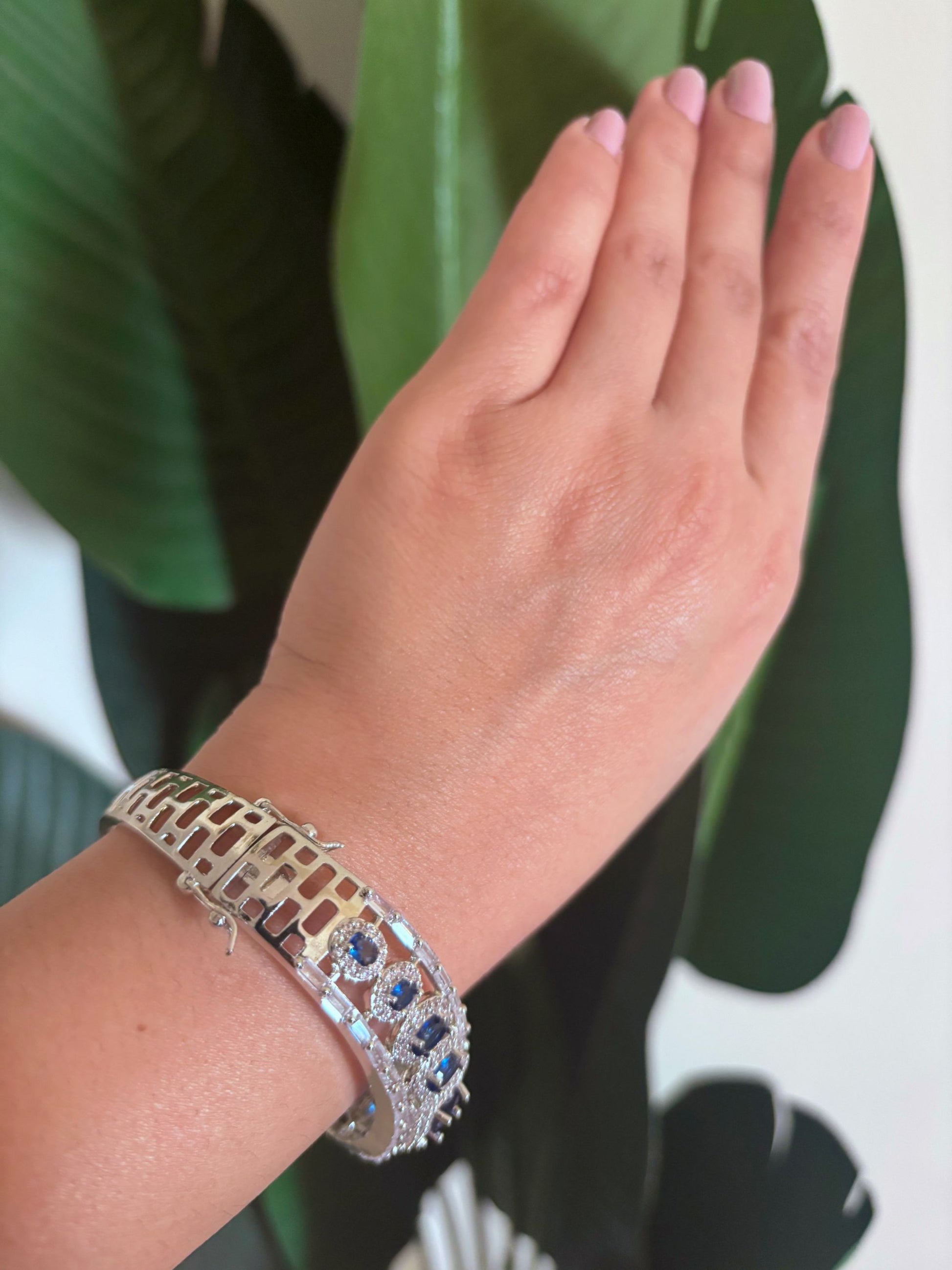 Shop Royal Gleam Statement AD Bracelet In Blue online in India. Shop from an exclusive range of zircon jewellery, bridal wedding jewellery, AD rings & bracelets. -back
