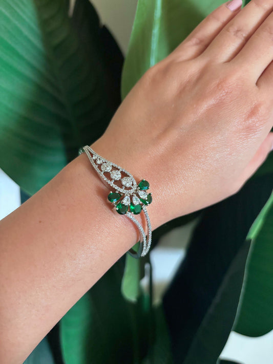 Buy Delicate AD Bracelet With Green Floral Design online in India. Shop from an exclusive range of zircon jewellery, bridal wedding jewellery, AD rings & bracelets.  -first