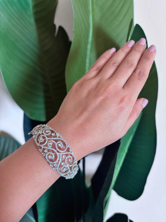 Buy Malini Heavy AD Bracelet In Silver Polish online in India. Shop from an exclusive range of zircon jewellery, bridal wedding jewellery, AD rings & bracelets. -first