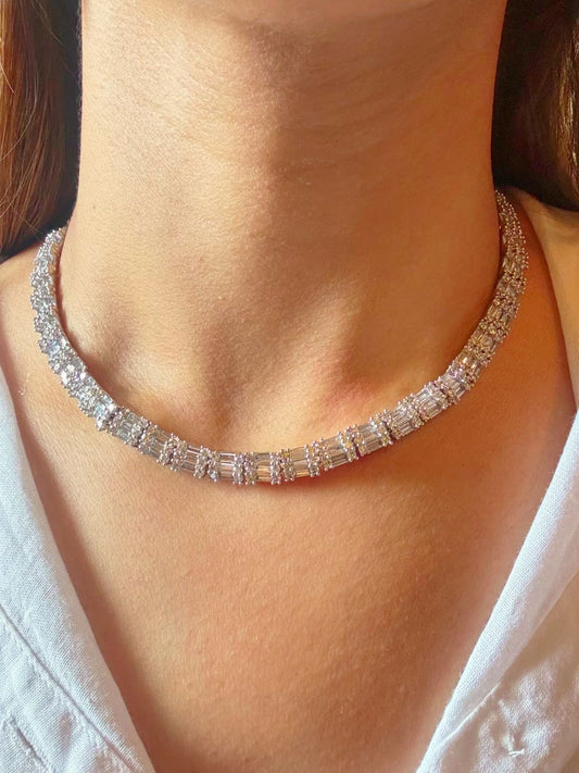 Shop Baguette Diamond AD String Necklace in India. Women of all age can buy online. Explore elegant bridal AD jewellery online. Shop premium bridal jewellery sets in Zircon, AD, Kundan, Victorian Diamond. Collection best suited for Indian weddings, parties and special occasions. Choose Diamond AD strings for sarees, lehengas and coats. -FRONT