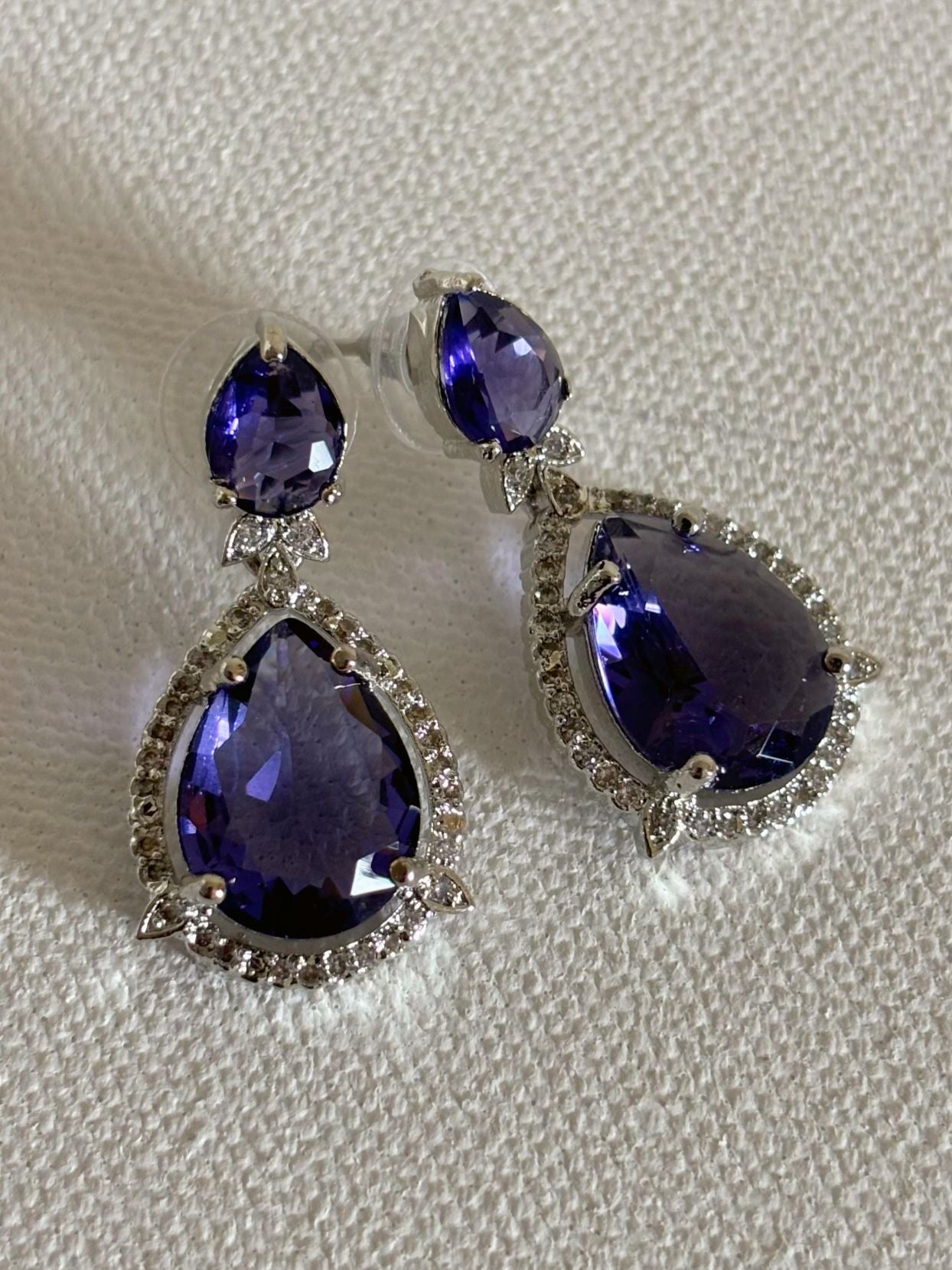 Shop Celebrity Look Purple Doublet Stone AD Earrings online. Shop from an exclusive range of bridal AD jewelry, diamond look jewellery, AD necklace sets.-side

