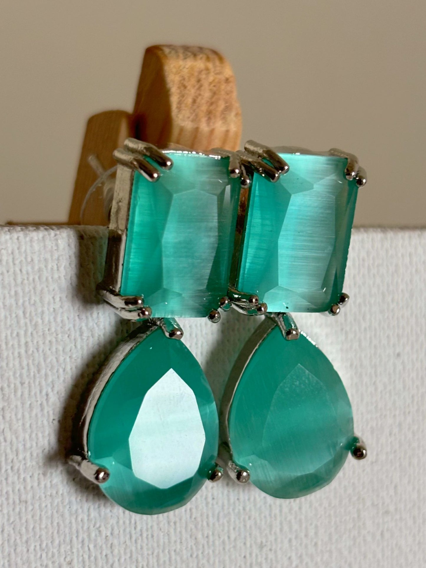 Shop Zara Mint Green Doublet Stone Earrings online. Shop AD earrings, bridal AD jewelry, kundan and AD party necklace sets for sarees, gowns and lehengas. -front