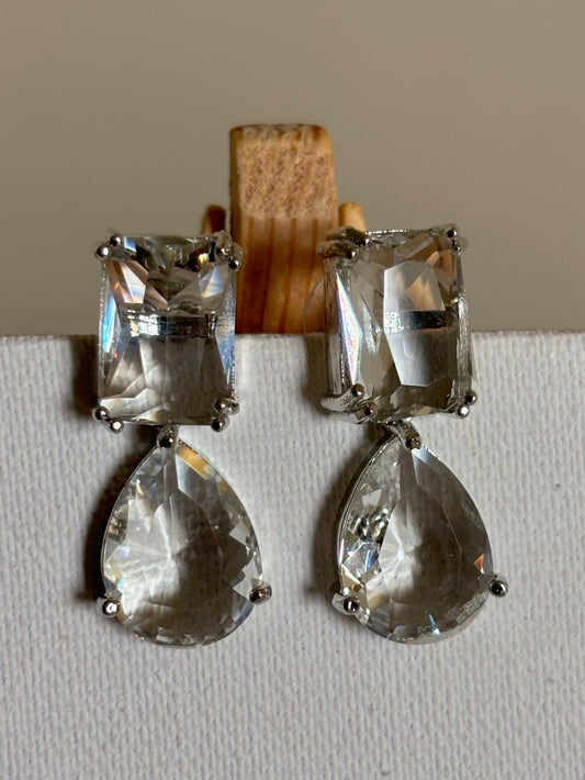 Shop Zara Square Drop White Doublet Stone Earrings online. Shop AD earrings, bridal AD jewelry, kundan and AD party necklace sets for sarees, gowns and lehengas. -Front