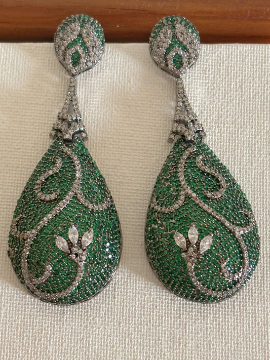 Shop women's Designer Nano Setting AD Earrings In Green online in India. Shop from an exclusive range of zircon jewellery, bridal wedding jewelry, silver plated earrings, rhodium plated jewellery, AD earrings, AD necklace sets for Lehengas, suits, sarees and gowns.  -first